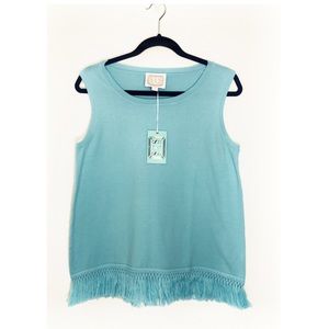 NWT Sail to Sable Blue Fringe Hem Sleeveless Top